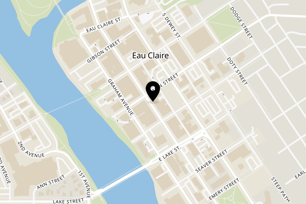 Map showing the location of Ninja Japanese Restaurant on 405 S Barstow St in Eau Claire